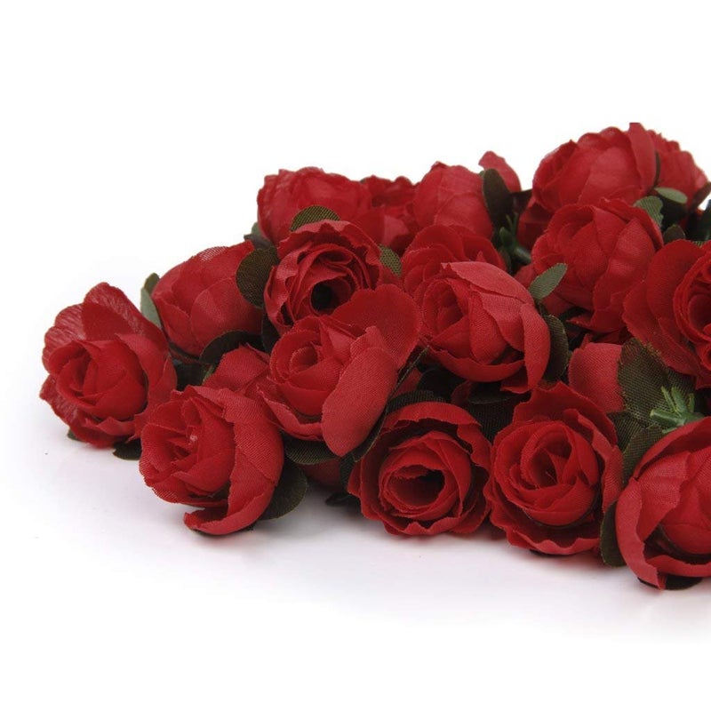 EBTOYS 50pcs Artificial Roses Flower Heads Artificial Flowers Heads Wedding Party Decor 3cm - Red - Image 3